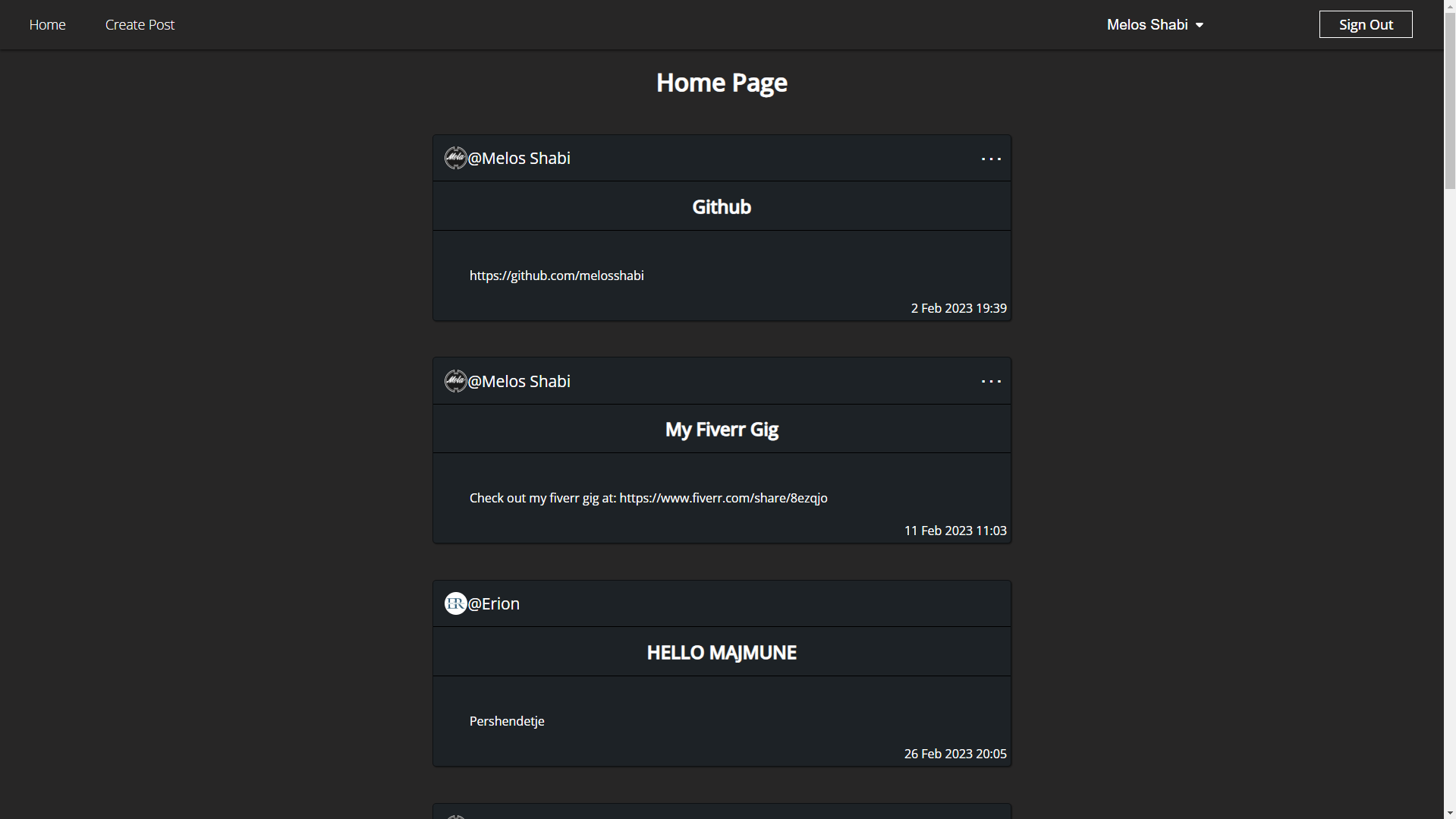 Screenshot of my blog website